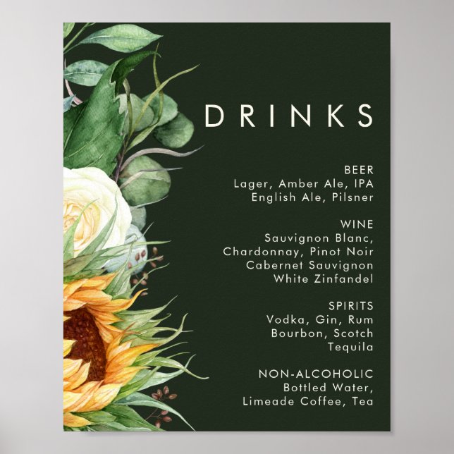 Kühne Country Sunflower | Dunkelgrüne Hochzeitstic Poster (Vorne)