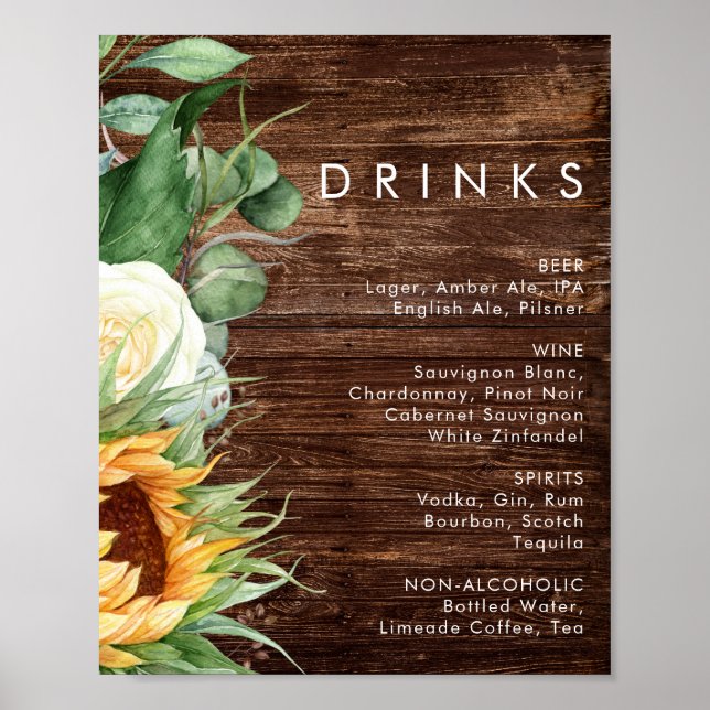 Kühne Country Sunflower | Hochzeitsgetränke für Ho Poster (Vorne)