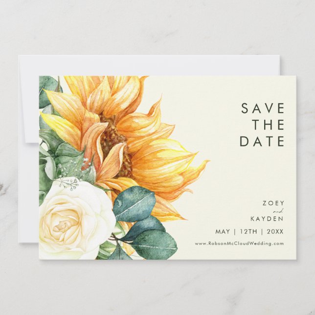 Kühne Country Sunflower | Horizontal hellgelb Save The Date (Vorderseite)