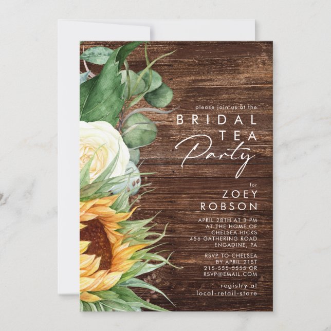 Kühne Country Sunflower | Wood Bridal Tee Party Einladung (Vorderseite)