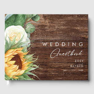 Kühne Country Sunflower Wood Wedding Guest Book Gästebuch