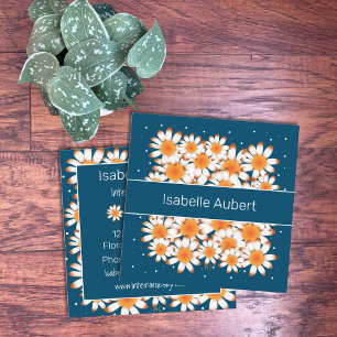 kühne Daisies   Blue Floral Square Business Cards Quadratische Visitenkarte