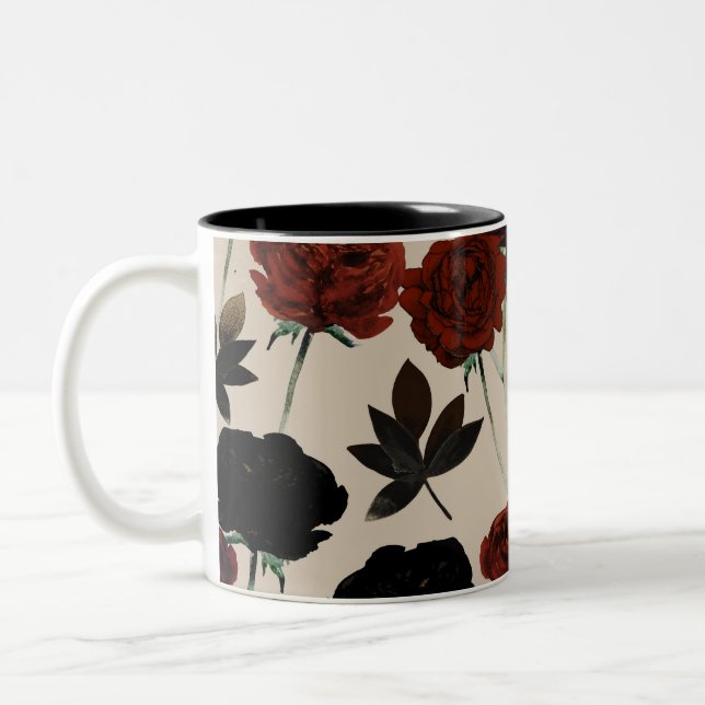 kühne dunkle florale rot und schwarz beige botanis zweifarbige tasse (Links)