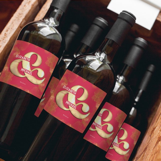 Kühne elegante Gold Pink Magenta Wedding Custom Weinetikett (Von Creator hochgeladen)