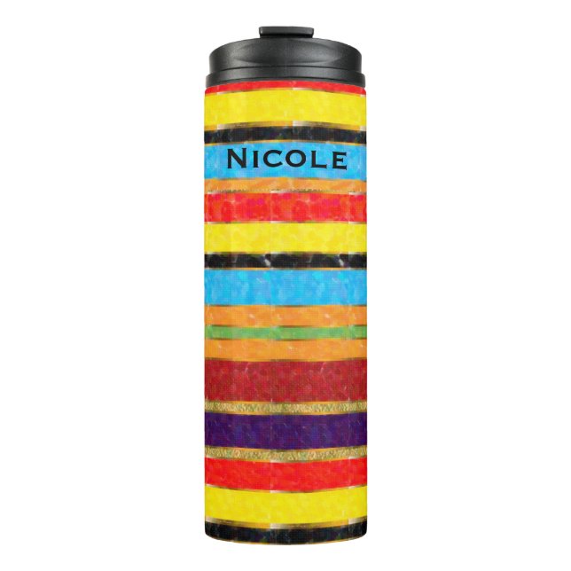 Kühne Farben farbenfrohe Chic Fiesta Streifen Thermosbecher (Vorderseite)