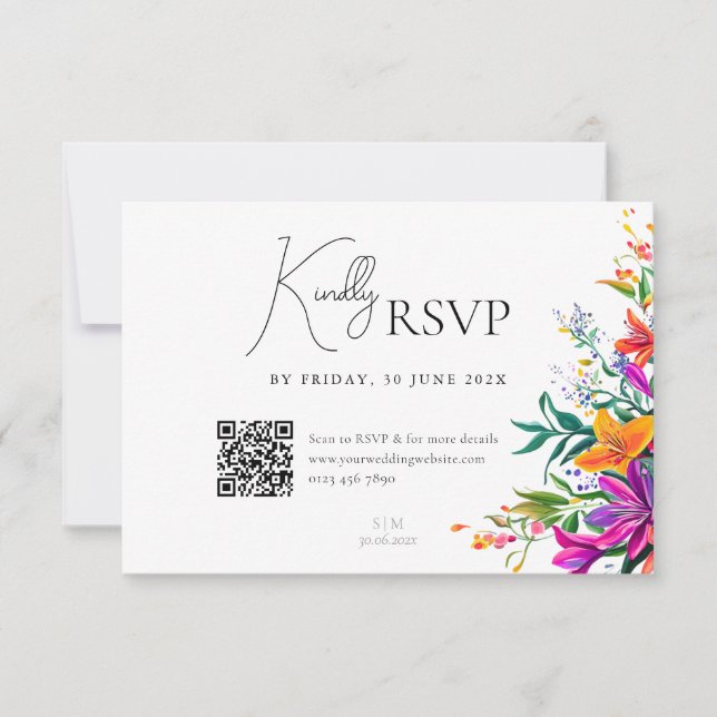 kühne farbenfrohe Blumensommer Chic Blume Hochzeit RSVP Karte (Vorderseite)