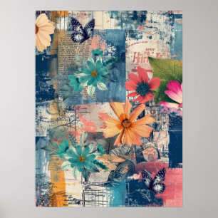 Kühne, farbenfrohe Boho Floral Butterfly Abstrakte Poster