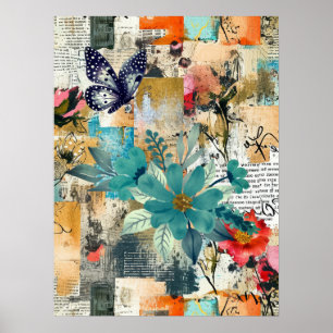 Kühne, farbenfrohe Boho Floral Butterfly Abstrakte Poster