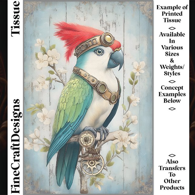 Kühne farbenfrohe Fantasie Bird Parrot J8R Decoupa Seidenpapier (Von Creator hochgeladen)