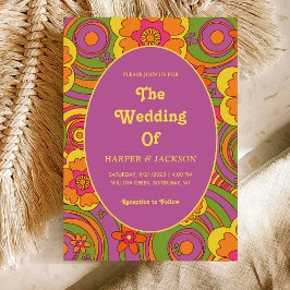 kühne farbenfrohe florale Retro 70er Wedding Hippi Einladung