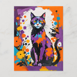 kühne, farbenfrohe kubanische Katzenkunst Postkarte