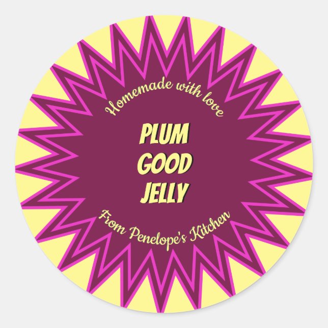 kühne farbenfrohe Plum Jelly Jar Canning Runder Aufkleber (Vorderseite)
