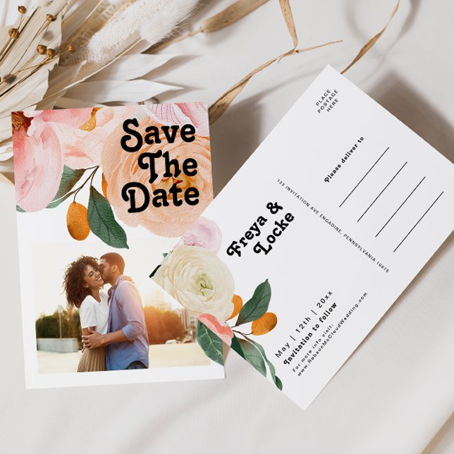 kühne, farbige Blüte | FOTO SAVE THE DATE Einladungspostkarte (Von Creator hochgeladen)