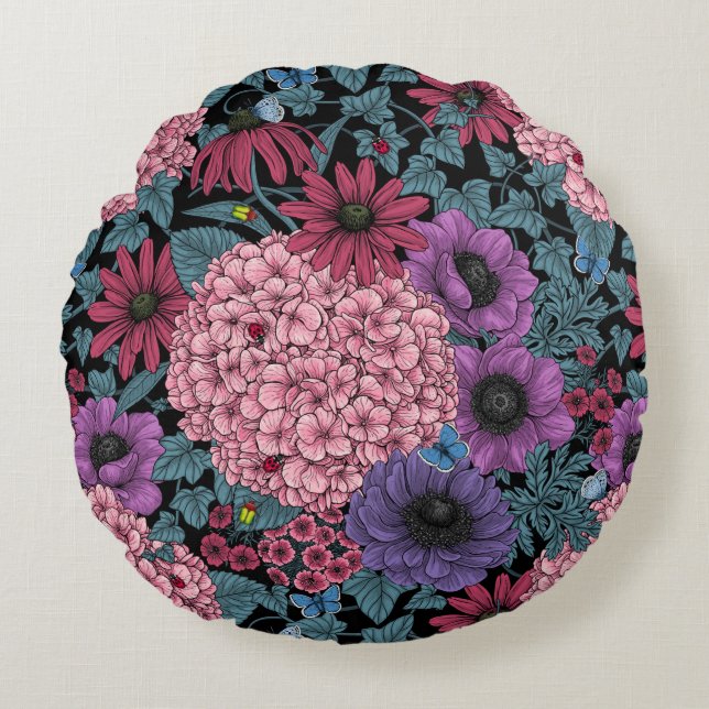 Kühne Gartenfloralen Rundes Kissen (Vorderseite)