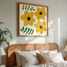 Kühne gelbe moderne Blumen-Grafikmalerei-Kunst