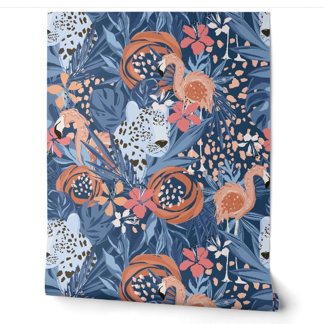Kühne Geparden und Flamingo Tropical Tapete (Abrollen)