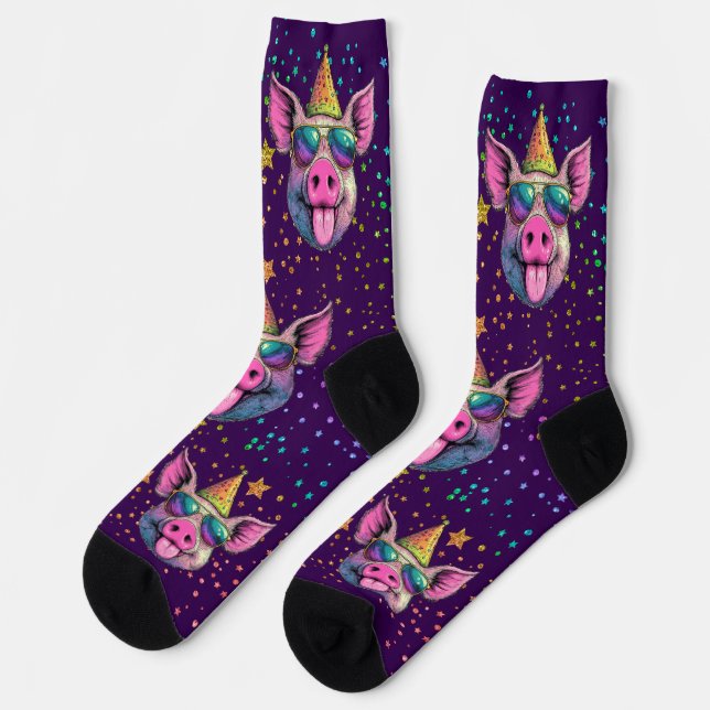 Kühne, helle Party Schwein in Sonnenbrillendesign Socken (Linkes Detail)
