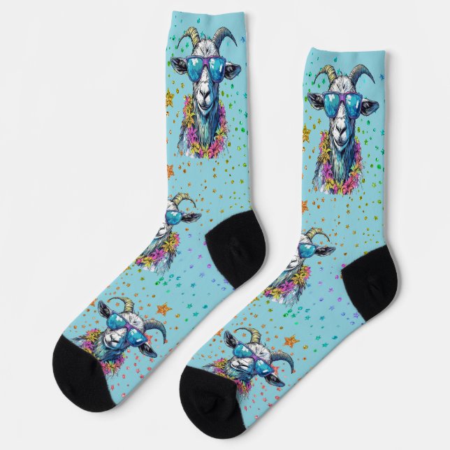 Kühne, helle Ziege in Sonnenbrillendesign Socken (Linkes Detail)