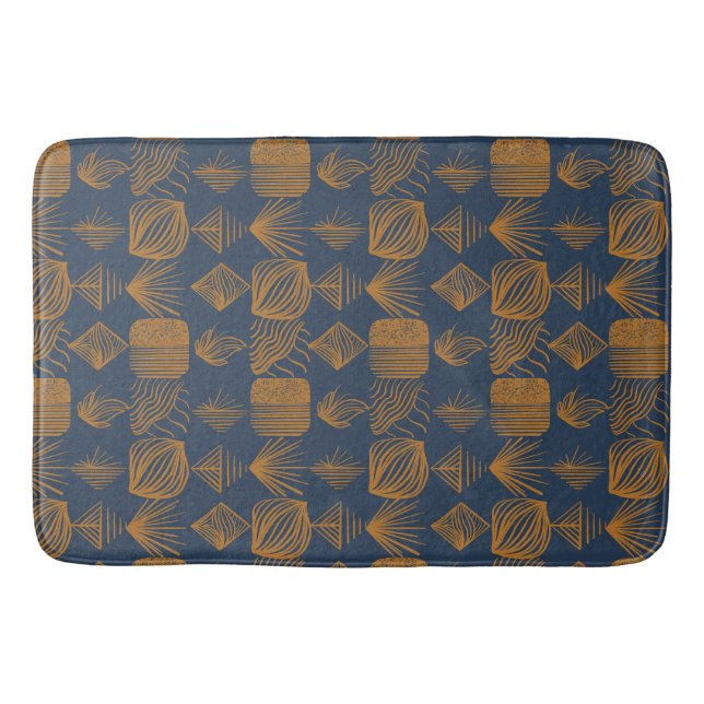 kühne Karibik-Stammes-Mudcloth: Navy Blue, Gold Badematte (Vorderseite)