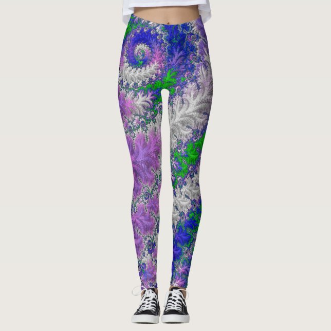 kühne, lebendige, farbenfrohe Funky Trippy Fraktal Leggings (Vorderseite)