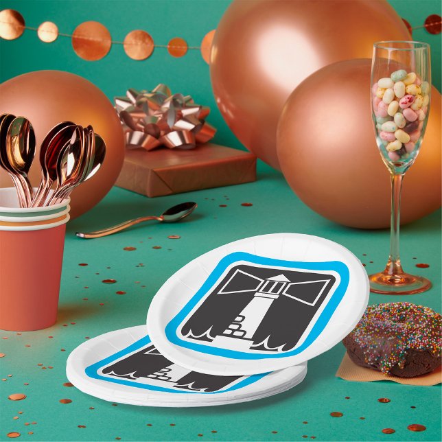 kühne Leuchtturm Beacon mit Ozeanwellen-Symbol Pappteller (Von Creator hochgeladen)