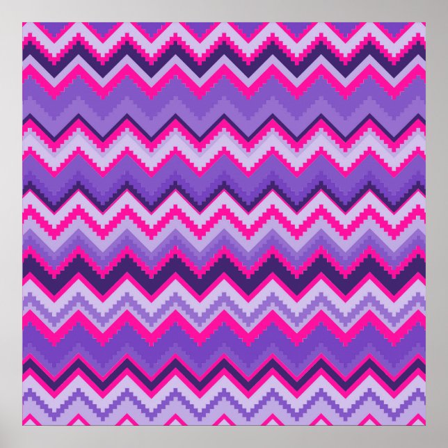 Kühne Lila Pink Tribal Zickzack Lila Girls Geschen Poster (Vorne)