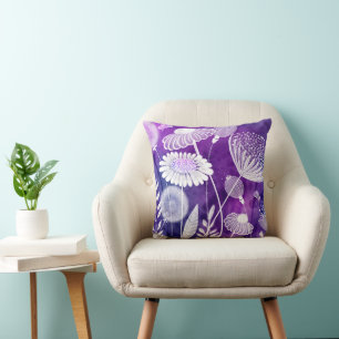 Kühne lila und violette Wildblumenkunst Kissen