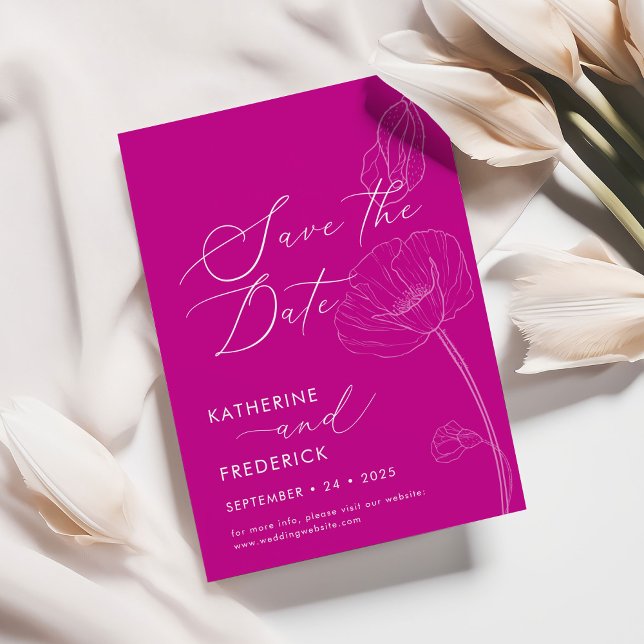 Kühne Magenta Elegante Wildblumen Save the Date Einladung (Von Creator hochgeladen)
