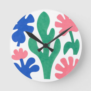 Kühne Matisse-Style-Blumen-Ausschnitte Runde Wanduhr
