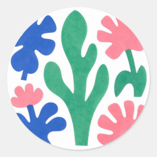Kühne Matisse-Style-Blumen-Ausschnitte Runder Aufkleber