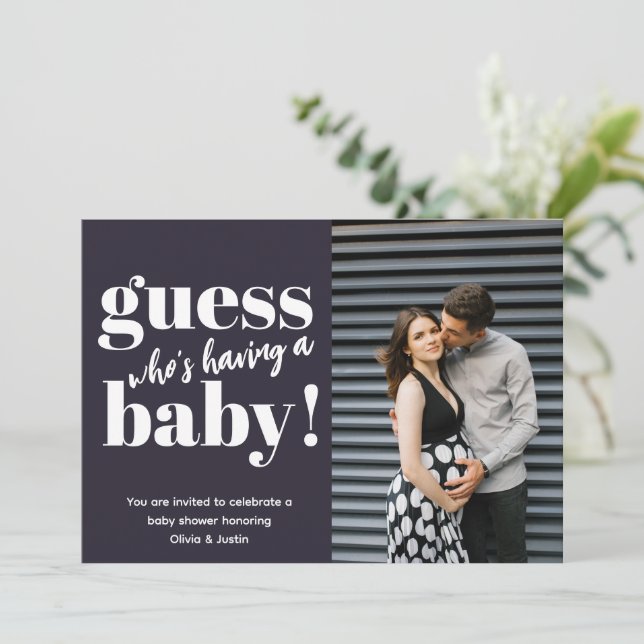 Kühne Minimalistische Foto Babydusche Einladung (Stehend Vorderseite)