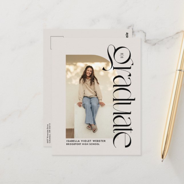 Kühne moderne Absolventen zwei Foto Abschluss Postkarte (Vorderseite/Rückseite Beispiel)