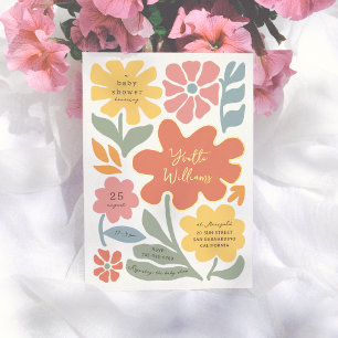 Kühne moderne Blume Einzigartige Illustrierte Baby Folieneinladung