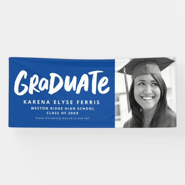 Kühne moderne Graduierte ein Foto blauer Abschluss Banner (Horizontal)