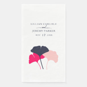 kühne moderne Marine- und rosa Ginkgo-Blätter Hoch Serviette