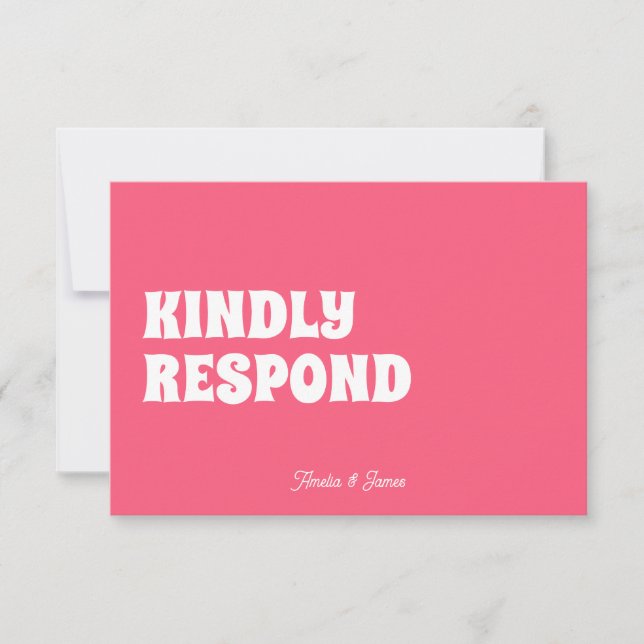 kühne moderne Retro Funky Bright Pink Wedding RSVP Karte (Vorderseite)