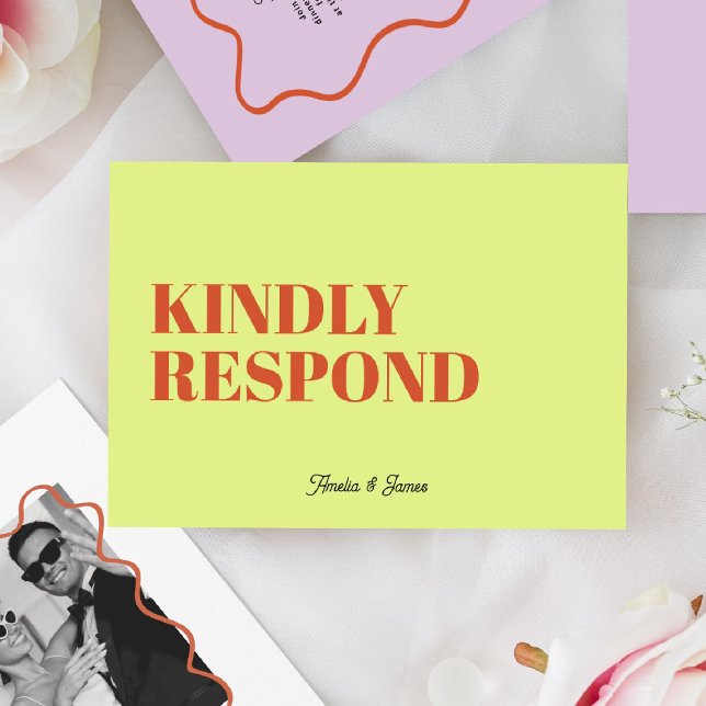 kühne moderne Retro Funky Bright Wedding RSVP Karte (Von Creator hochgeladen)