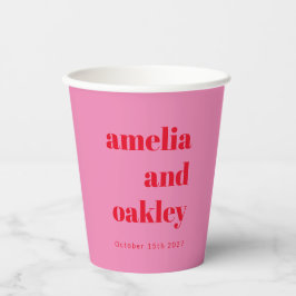 Kühne moderne rosa und rote Retro-Hochzeit Pappbecher