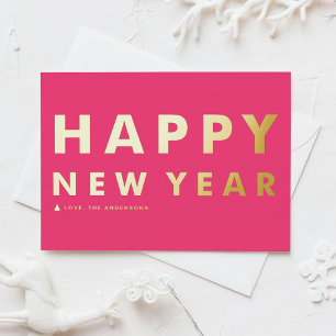 kühne moderne Typografie Hot Pink Happy New Year Folien Feiertagskarte