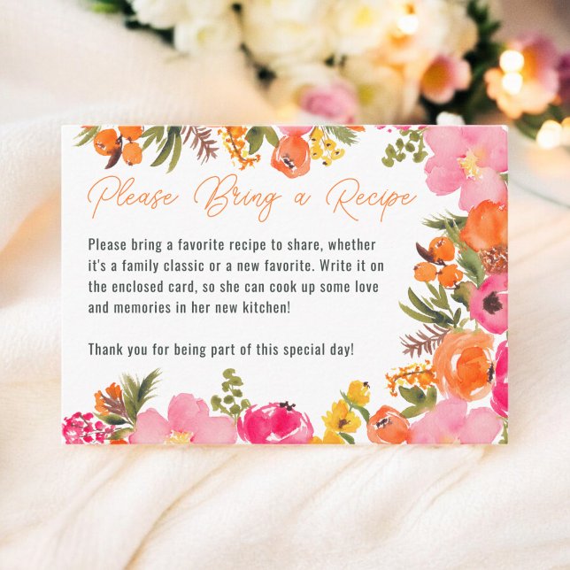 Kühne Orange Boho Floral Bridal bringen Rezept Begleitkarte (Bold Orange Boho Floral Bridal bring a Recipe Enclosure Card)