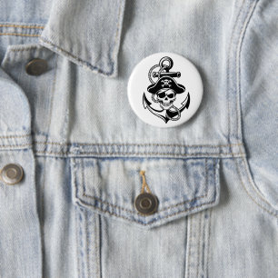 Kühne Piratenschädel und Anker - Schönes Design Button