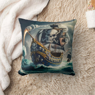 kühne Piratenschiff, das in der Dämmerung stürmisc Kissen