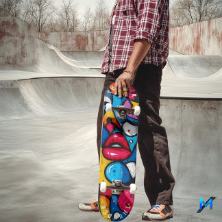 Kühne Pop-Art-Lippen-Designs – ikonischer urbaner  Skateboard