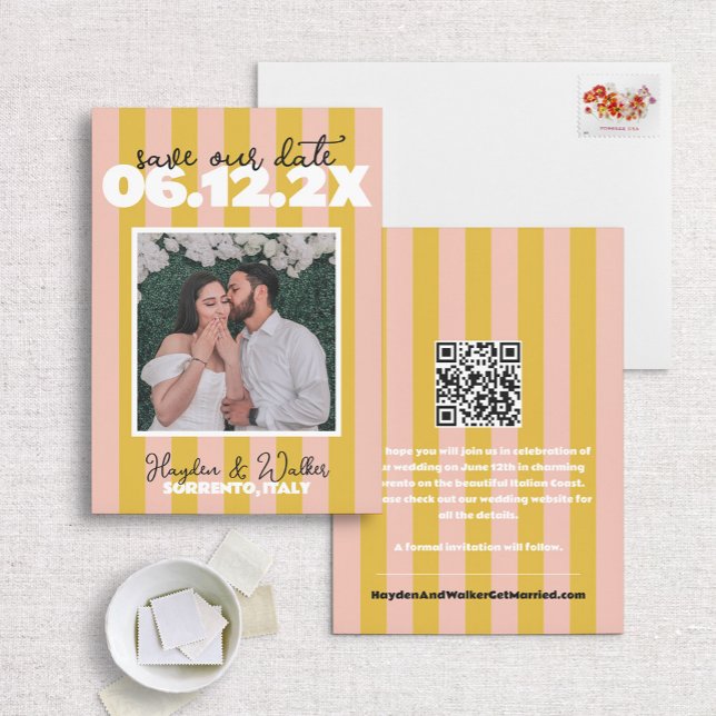 kühne Preppy Pink & Yellow Riviera Inspiriert Save The Date (Von Creator hochgeladen)