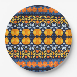 Kühne Retro-Blumenillustration in Orange Pappteller