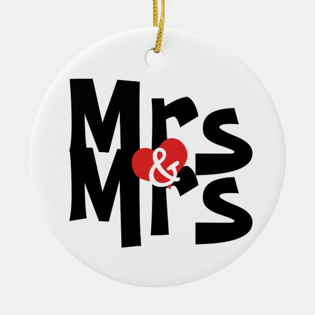 Kühne Schriftart Lesbian Wedding Mrs. und Mrs. Per Keramikornament (Vorne)
