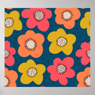 Kühne skandinavische Blumenmuster: nahtlose Dekora Poster