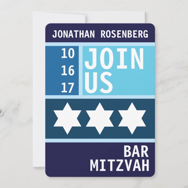 kühne Star von David Bar Mitzvah Einladung (Vorderseite)