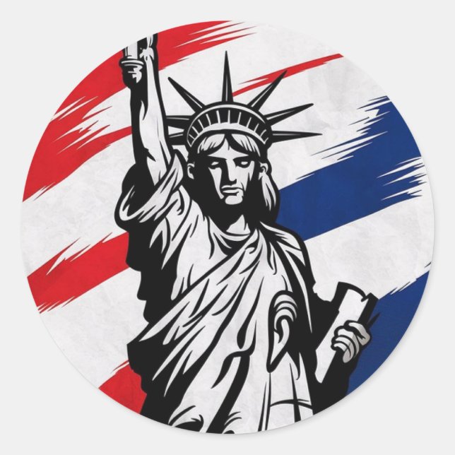kühne Statue der Freiheitsstreifen Patriotik Runder Aufkleber (Vorderseite)
