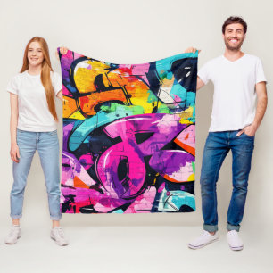 Kühne Straßenkunst mit Lila, Schwarz und Gelb Fleecedecke